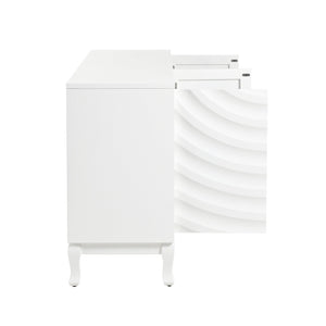 English Elm Elegant Modern Sideboard with Wavy Arched Groove Doors, Adjustable Shelves, MDF Wood Legs, 63.4" L W2696P256249