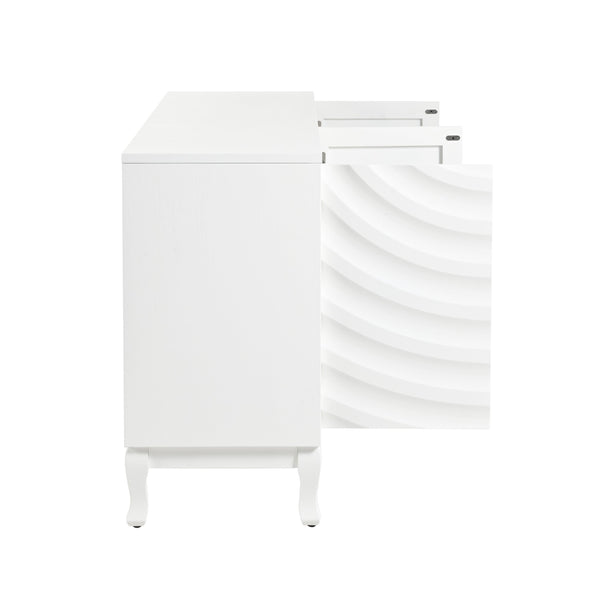 English Elm Elegant Modern Sideboard with Wavy Arched Groove Doors, Adjustable Shelves, MDF Wood Legs, 63.4" L W2696P256249