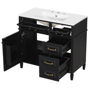 English Elm 36-Inch Bathroom Vanity With Ceramic Sink Top, Adjustable Shelf, And Modern Flip Drawer Design For Storage N725P350849B