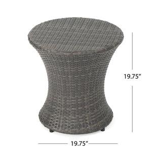 English Elm Christopher Knight Home® - KONO PE Rattan Hourglass Side Table 20" Compact No-Assembly Indoor Outdoor Accent Table Grey 53144.00GRY