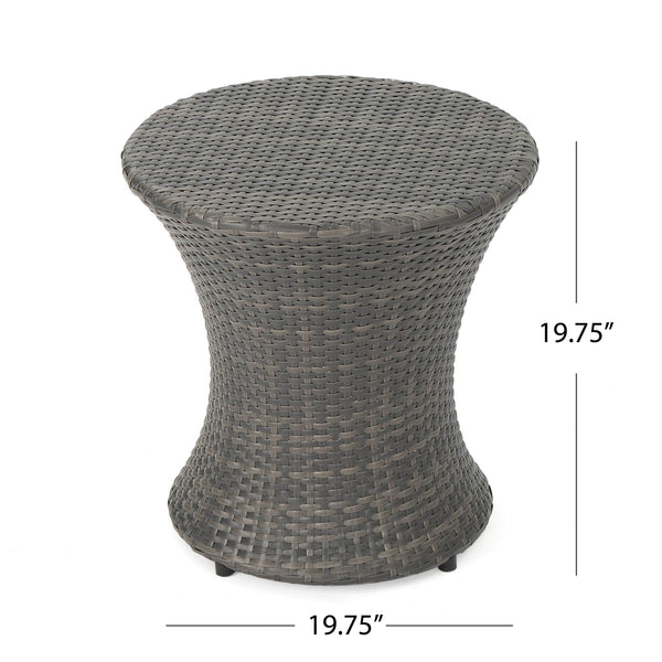 English Elm Christopher Knight Home® - KONO PE Rattan Hourglass Side Table 20" Compact No-Assembly Indoor Outdoor Accent Table Grey 53144.00GRY
