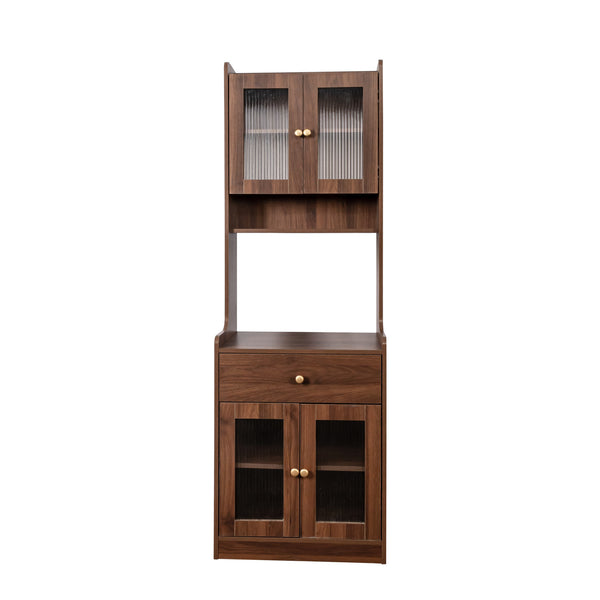 English Elm Kitchen Pantry Hutch Cabinet with Microwave Stand, Spacious Buffet Sideboard for Organized Kitchens Walnut W331P309435