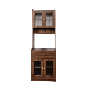English Elm Kitchen Pantry Hutch Organizer for Clutter-Free Kitchens with Spacious Cabinets, Drawer & Counter Space Walnut W331P309435