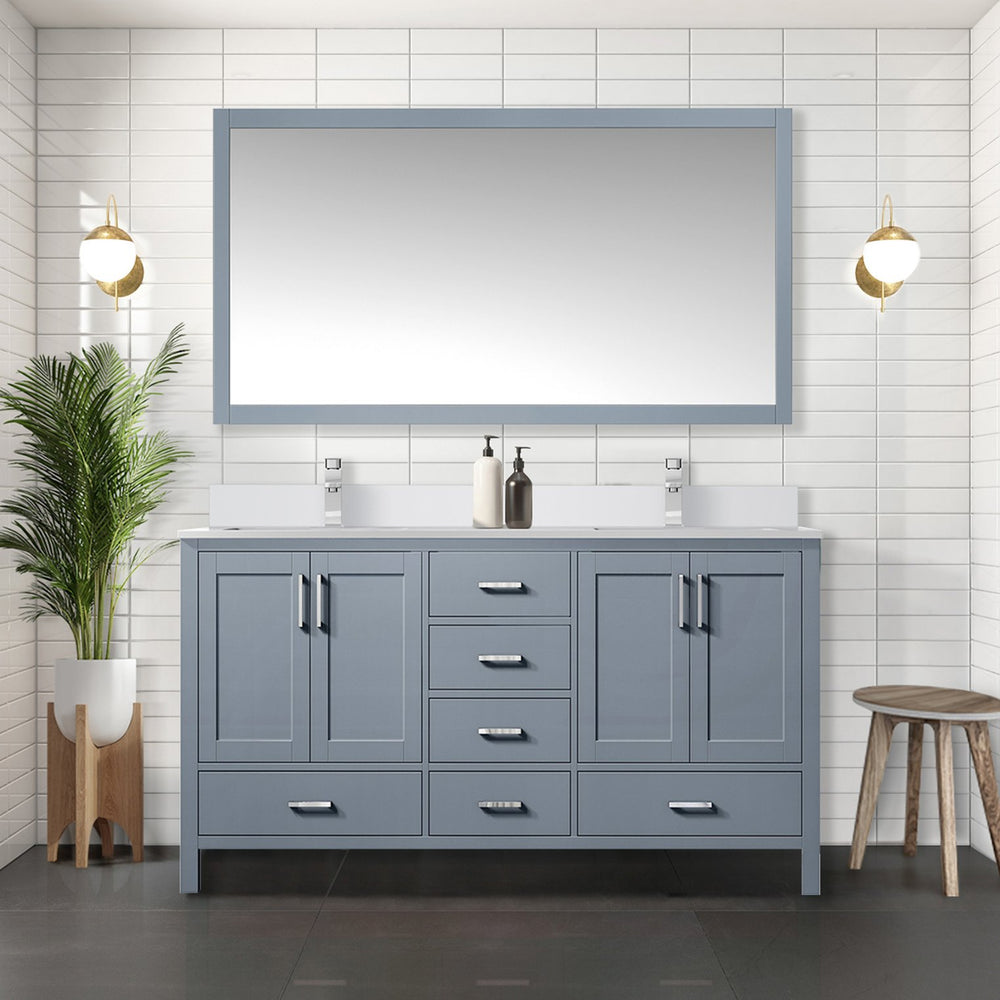 English Elm Dark Grey Double Bath Vanity With Cultured Marble Top & Chrome Faucet - Stylish Storage Solution B2731P259080