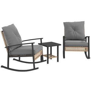 English Elm Patio Pe Rattan Rocking Chair Set with Tufted Cushions and Matching Coffee Table T3971P419111