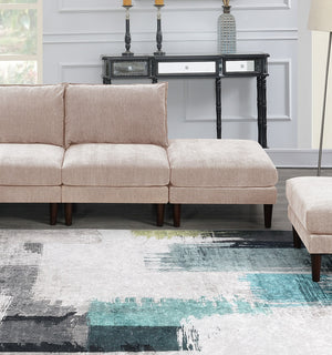 English Elm Modern 6-Piece Modular Set: 4 Armless Chairs & 2 Ottomans For Stylish, Flexible Living Room Seating B011S01575