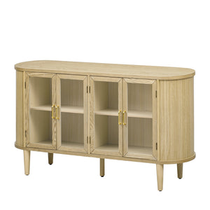 English Elm TREXM Modern Farmhouse Sideboard Cabinet with Fluted Panels, Tempered Glass Doors & Adjustable Shelves Natural N715P264923D