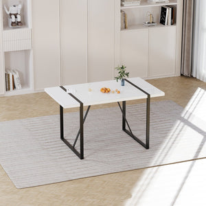English Elm 55 Inch White Mdf Dining Table with Black Metal Legs Seats Six Industrial Farmhouse W2189P242109