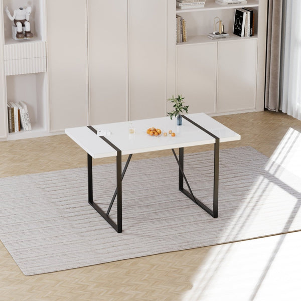 English Elm 55 Inch White Mdf Dining Table with Black Metal Legs Seats Six Industrial Farmhouse W2189P242109