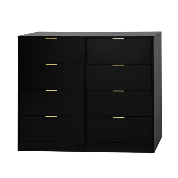 English Elm 8 Drawer Tall Chest Slim Particleboard Build Smooth Gliding Storage for Bedroom Closet Black W409S00027