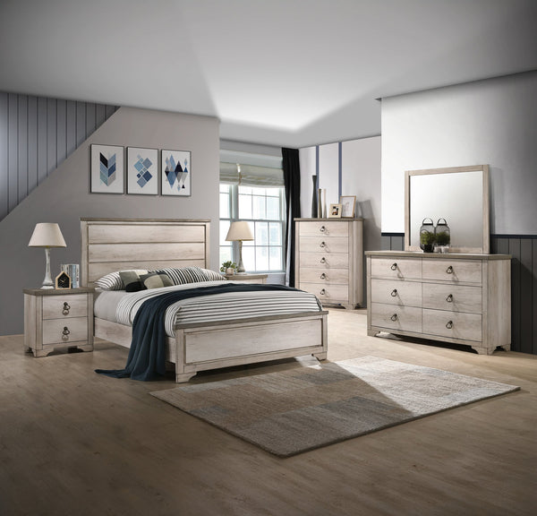 English Elm 1Pc Queen Distressed Brown Cottage Panel Bed - Coastal Charm Meets Rustic Elegance For Your Bedroom B2741S00395
