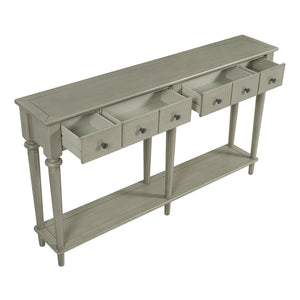 English Elm Trexm Vintage Console Table Four Drawers Pine Veneer Grey Wash Entryway Storage N715P202860E