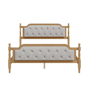 English Elm Traditional Solid Wood Bed Frame with Tufted Upholstered Headboard, No Box Spring Needed, Sturdy Support Walnut 83.1 L x 15.5 W x 5.1 H BS701P242647N