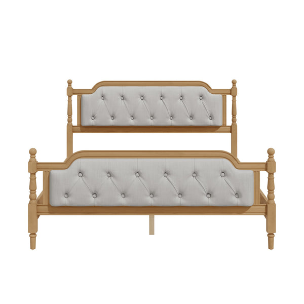 English Elm Traditional Solid Wood Bed Frame with Tufted Upholstered Headboard, No Box Spring Needed, Sturdy Support Walnut 83.1 L x 15.5 W x 5.1 H BS701P242647N