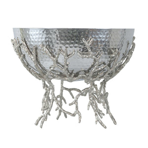 English Elm 14.2x14.2x10.8" Silver Aluminum Bowl Organic Twig Stand Sculptural Nickel Centerpiece W2078P489710