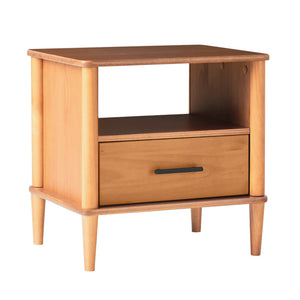 English Elm Walker Edison - Transitional Solid Pine Spindle Nightstand with Drawer and Open Cubby, Minimalist Handles, Low-Profile Caramel 26 L x 18.75 W x 5.5 H B185P168938