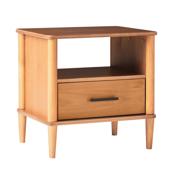 English Elm Walker Edison - Transitional Solid Pine Spindle Nightstand with Drawer and Open Cubby, Minimalist Handles, Low-Profile Caramel 26 L x 18.75 W x 5.5 H B185P168938