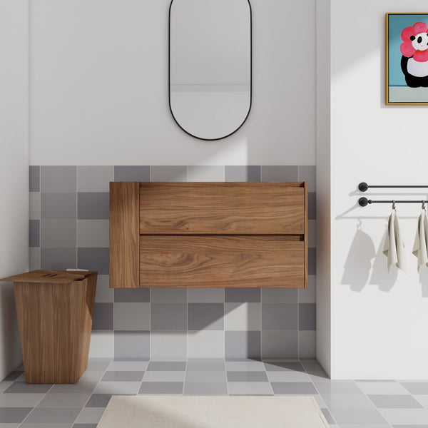 English Elm 36"Wall Modern Bathroom Vanity Cabinet with Adjustable Side Shelf, Soft-Close 2/3 Drawers, Water-Resist W999P168517