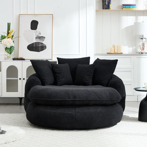 English Elm Oversized Memory Foam Chenille Bean Bag Sofa with Ergonomic Back Support, 3 Large & 2 Small Pillows Black W395P359415