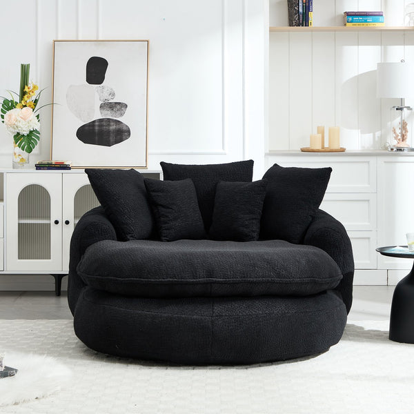English Elm Oversized Memory Foam Chenille Bean Bag Sofa with Ergonomic Back Support, 3 Large & 2 Small Pillows Black W395P359415
