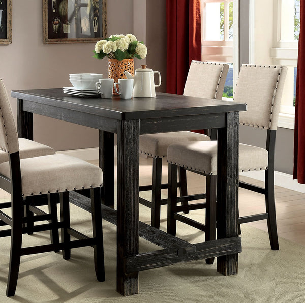 English Elm Antique Rustic Counter Height Dining Table - Distressed Black Wood With Supportive Footrest Design B011P189948