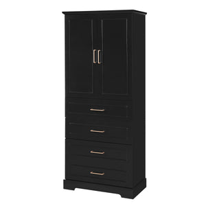 English Elm 72.2'' Tall Freestanding Bathroom Cabinet with 3 Drawers, Adjustable Shelf, Soft-Close Doors, Modern Elegant Design Black N729P296769B