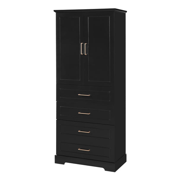 English Elm 72.2'' Tall Freestanding Bathroom Cabinet with 3 Drawers, Adjustable Shelf, Soft-Close Doors, Modern Elegant Design Black N729P296769B