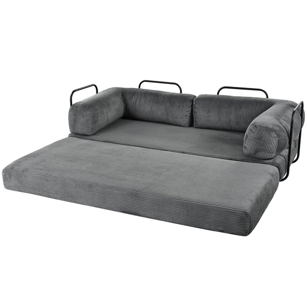 English Elm U_Style L-Shaped Modular Sofa Bed Corduroy with Iron Back Support, No Assembly, Plush Comfort Gray WY000448AAE