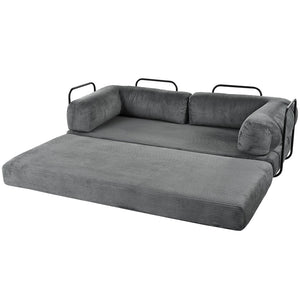 English Elm U_style Modular Corduroy Sectional Sofa Converts to Guest Bed for Apartment Living Grey WY000463AAE