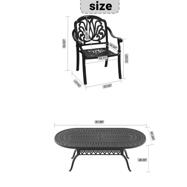 English Elm 7-piece Cast Aluminum Outdoor Dining Set Ornate Patio Table Six Stacking Chairs W1710S00648