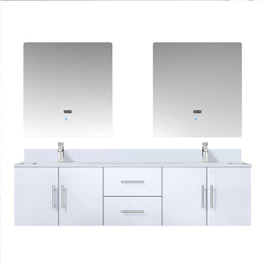 English Elm Glossy White 72 in Double Bath Vanity with Durable White Quartz Top, Chrome Faucet & 30in LED Mirrors B2731S01096