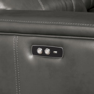 English Elm Saul Gray Faux Leather Power Motion Sectional Sofa with USB Ports, Cupholder Console & Storage B2726S00122