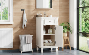 English Elm 18-inch French Country Freestanding Bathroom Vanity Rubberwood Cabinet with Ceramic Sink White N710P371187K