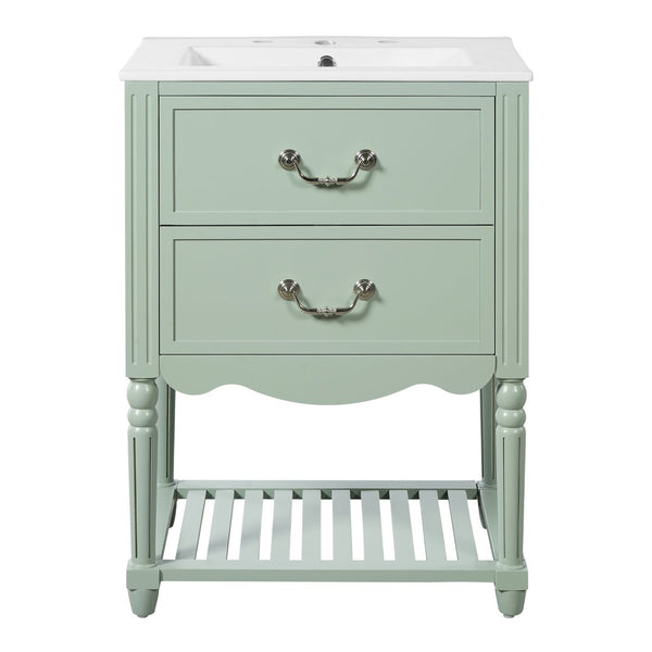 English Elm 24'' Vintage Bathroom Vanity with Ceramic Sink Soft Close Drawers Open Shelf Green N710P411237F