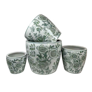 English Elm Kerry Blue Floral White Ceramic Planter Collection Four Graduated Pots for Indoor Garden Display White+Green B056P416929