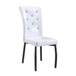 English Elm A Set of 2 Crystal Button Faux Leather Dining Chairs with Embossed Croc Texture White+Black W3226P344024