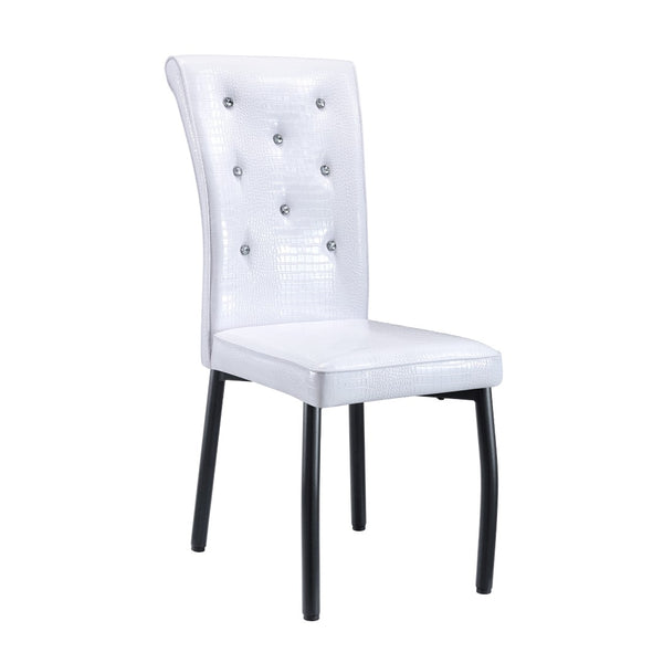 English Elm A Set of 2 Crystal Button Faux Leather Dining Chairs with Embossed Croc Texture White+Black W3226P344024