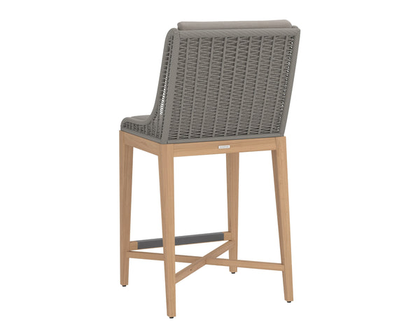 Sunpan Sorrento Stylish Outdoor Barstool with Durable Teak Wood Base and Weather-Resistant Fabric Seat Palazzo Taupe