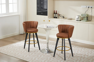 English Elm Counter Mid-Century Swivel Bar Stools Set of 2 — 360° Upholstered Seats, Metal Legs, Padded Comfort, Gold Accents Brown W2725P252440