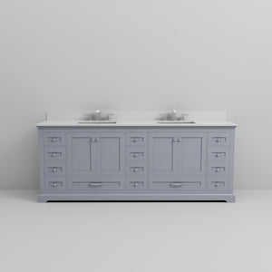 English Elm Dark Grey Double Bath Vanity 84" W x 22" D with White Quartz Top, 14 Drawers, Soft-Close, Faucet (98) B2731P258427