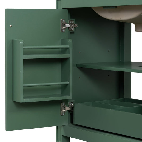 English Elm [video] 60 Inch Freestanding Double Sink Bathroom Vanity with Ceramic Basins Soft Close Storage Green N759S226000F