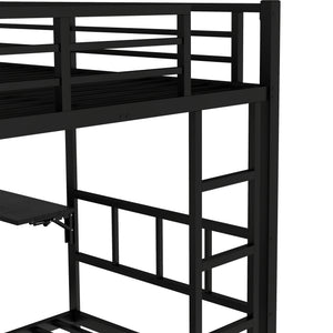 English Elm Full Over Twin Bunk Bed With Integrated Wardrobe, Trundle, Foldable Desk & Noise-Reduced Design In Black W1580S00136