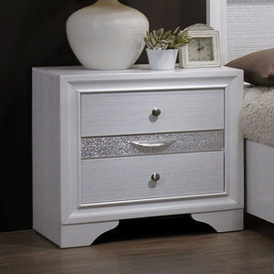 English Elm Contemporary Nightstand with Silver Accents, Solid Wood Veneer, English Dovetail Drawer, Sleek Shine White 30 L x 20 W x 30 H B2741P375925