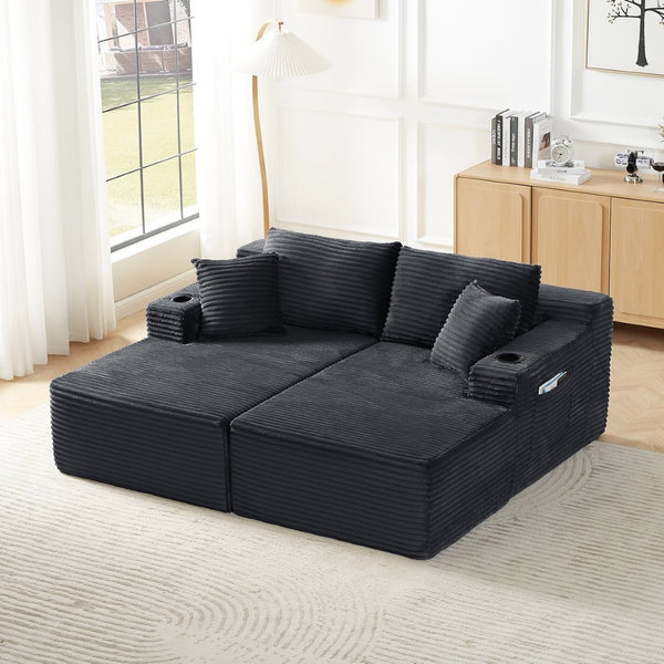 English Elm Compressible Modular U-shaped Cloud Sofa Corduroy Sectional for Spacious Living Rooms Dark Grey W2339S00148