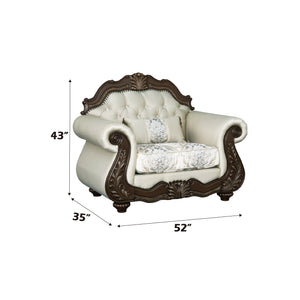 English Elm Pierce Beige Button-Tufted Accent Chair with Floral Trim & Pillow, 25" Seat, Pocket Coil Comfort B2726S00274