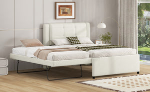 English Elm Full Size Upholstered Platform Bed With Versatile Trundle For Stylish And Comfortable Sleep Solutions DL001678AAK