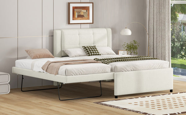 English Elm Full Size Upholstered Platform Bed With Versatile Trundle For Stylish And Comfortable Sleep Solutions DL001678AAK