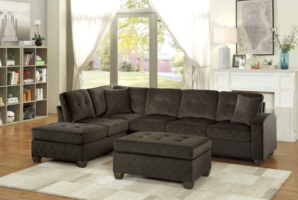 English Elm 2-piece Tufted Microfiber Sectional Reversible Chaise Pocket Coil Modern Living Room Chocolate B011S01325