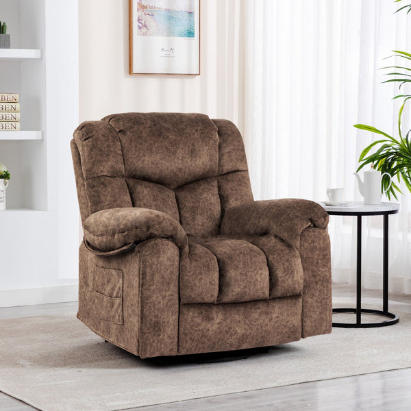 English Elm Swivel Recliner Chair with 8-Point Massage, Lumbar Heat, 360° Swivel, Rocking, USB & Cup Holders Brown W1403P172917