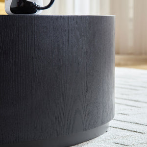 English Elm 35.43 Inch Round Drum Coffee Table Wood Veneer Mdf Pedestal Base for Living Room W2582P389443